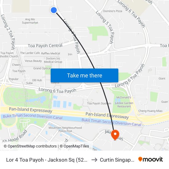 Lor 4 Toa Payoh - Jackson Sq (52271) to Curtin Singapore map