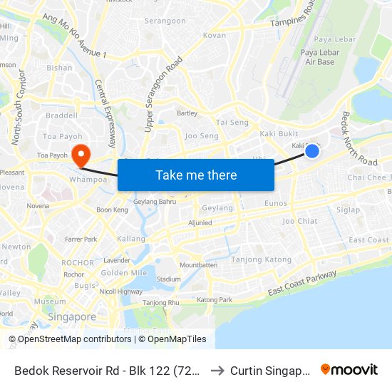 Bedok Reservoir Rd - Blk 122 (72061) to Curtin Singapore map