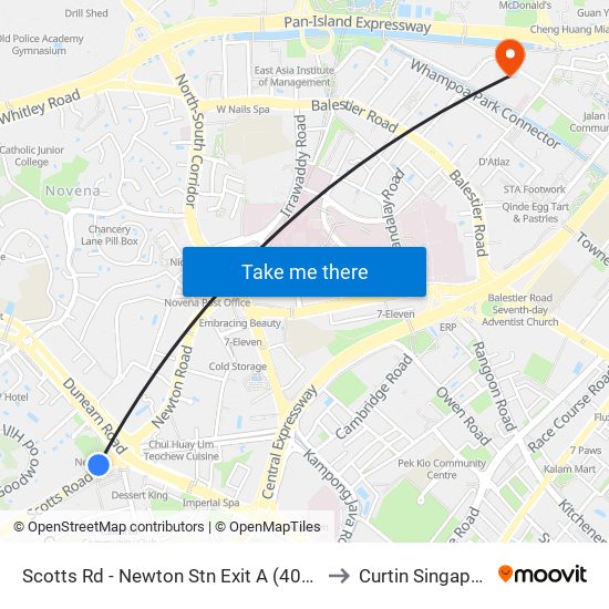 Scotts Rd - Newton Stn Exit A (40181) to Curtin Singapore map