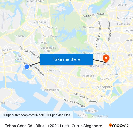 Teban Gdns Rd - Blk 41 (20211) to Curtin Singapore map