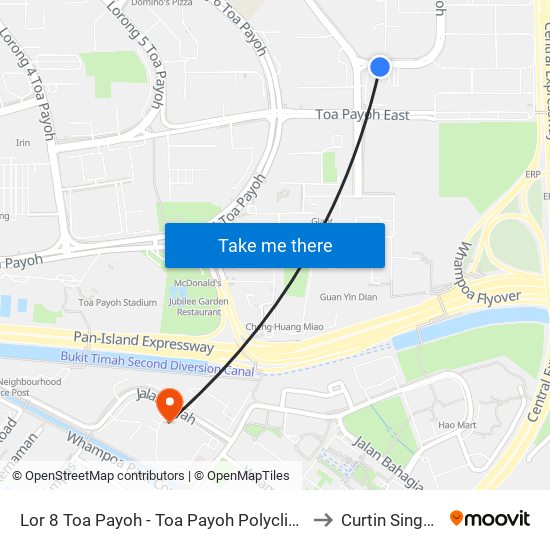 Lor 8 Toa Payoh - Toa Payoh Polyclinic (52481) to Curtin Singapore map