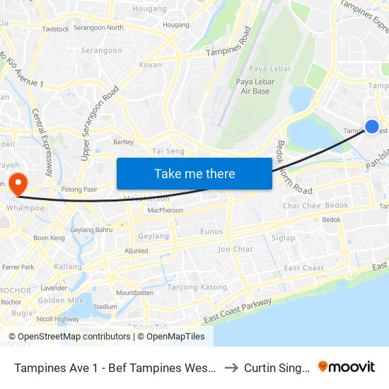 Tampines Ave 1 - Bef Tampines West Stn (75059) to Curtin Singapore map