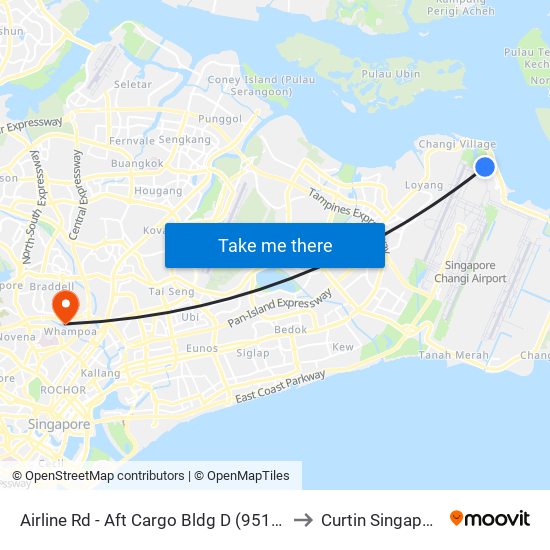 Airline Rd - Aft Cargo Bldg D (95141) to Curtin Singapore map
