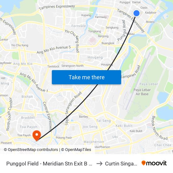 Punggol Field - Meridian Stn Exit B (65161) to Curtin Singapore map