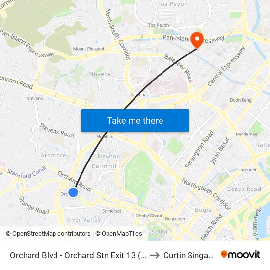 Orchard Blvd - Orchard Stn Exit 13 (09022) to Curtin Singapore map