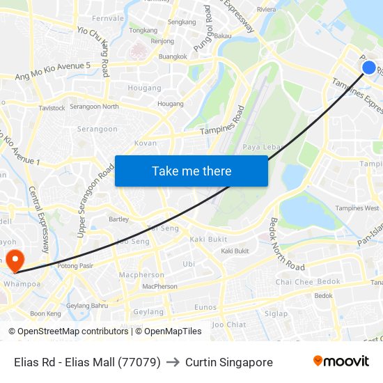 Elias Rd - Elias Mall (77079) to Curtin Singapore map