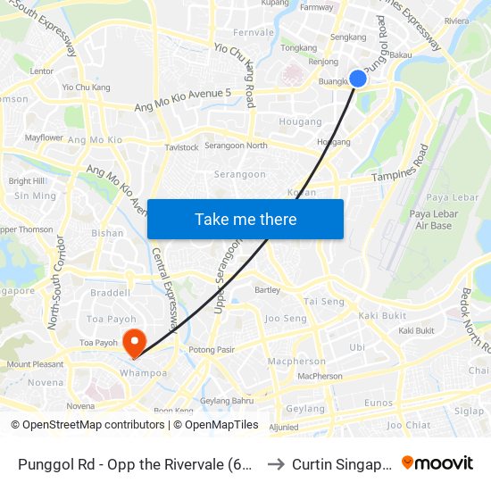 Punggol Rd - Opp the Rivervale (65011) to Curtin Singapore map