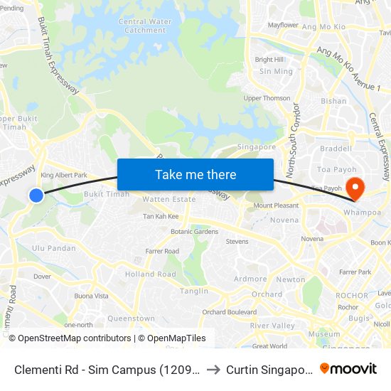 Clementi Rd - Sim Campus  (12091) to Curtin Singapore map