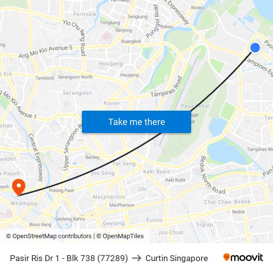 Pasir Ris Dr 1 - Blk 738 (77289) to Curtin Singapore map