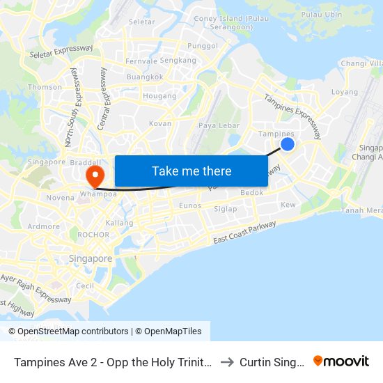 Tampines Ave 2 - Opp the Holy Trinity CH (76081) to Curtin Singapore map