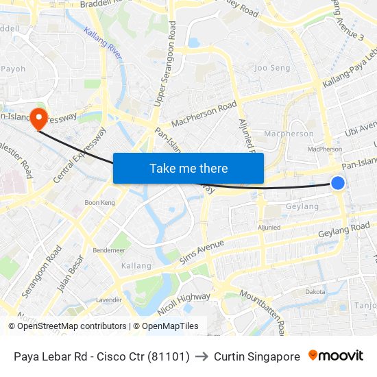 Paya Lebar Rd - Cisco Ctr (81101) to Curtin Singapore map