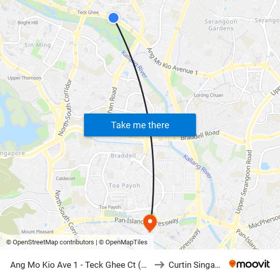 Ang Mo Kio Ave 1 - Teck Ghee Ct (54081) to Curtin Singapore map