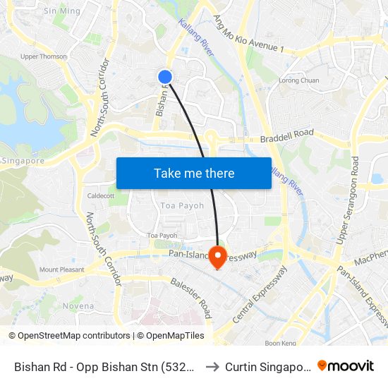 Bishan Rd - Opp Bishan Stn (53239) to Curtin Singapore map