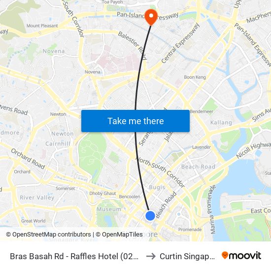 Bras Basah Rd - Raffles Hotel (02049) to Curtin Singapore map