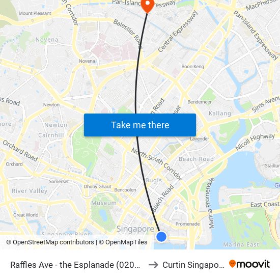 Raffles Ave - the Esplanade (02061) to Curtin Singapore map