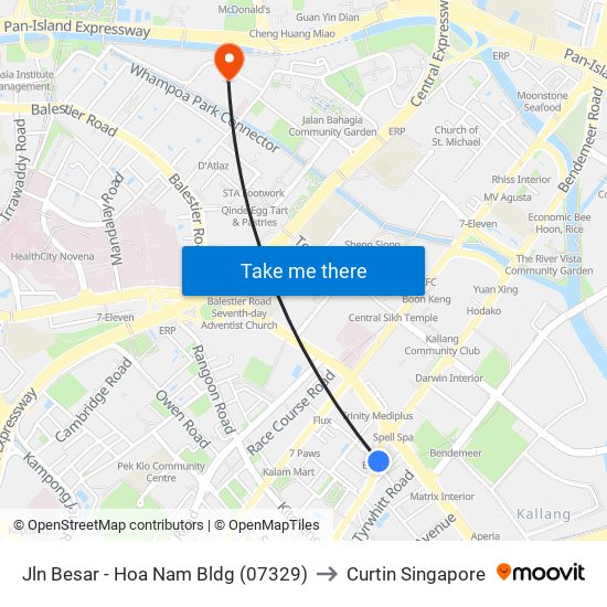 Jln Besar - Hoa Nam Bldg (07329) to Curtin Singapore map