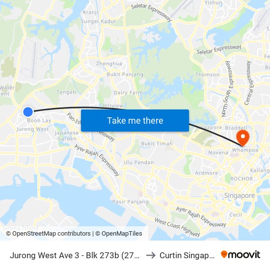 Jurong West Ave 3 - Blk 273b (27459) to Curtin Singapore map