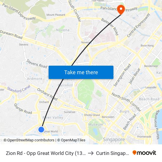 Zion Rd - Opp Great World City (13121) to Curtin Singapore map