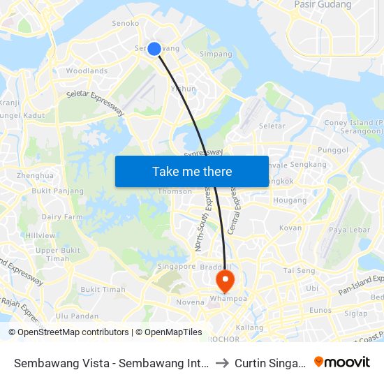 Sembawang Vista - Sembawang Int (58009) to Curtin Singapore map