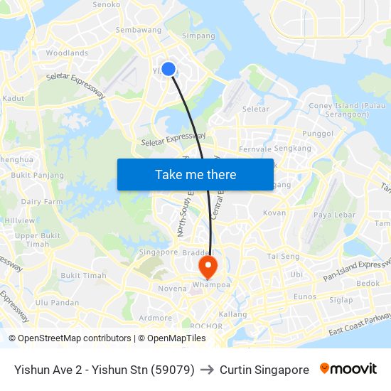 Yishun Ave 2 - Yishun Stn (59079) to Curtin Singapore map