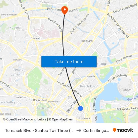 Temasek Blvd - Suntec Twr Three (02149) to Curtin Singapore map