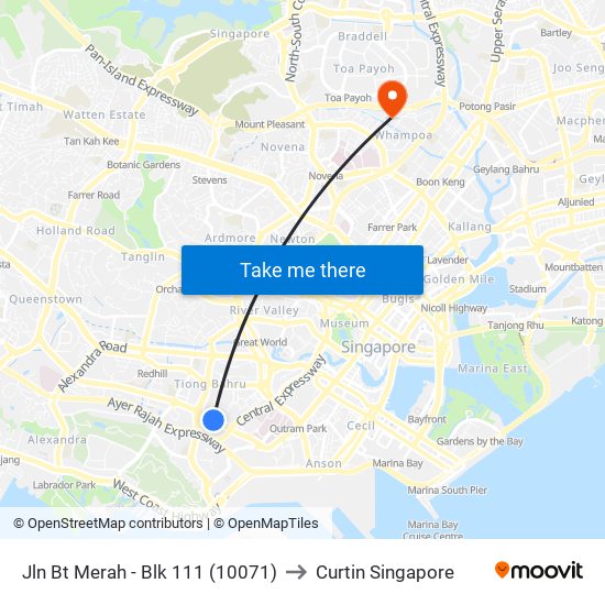 Jln Bt Merah - Blk 111 (10071) to Curtin Singapore map