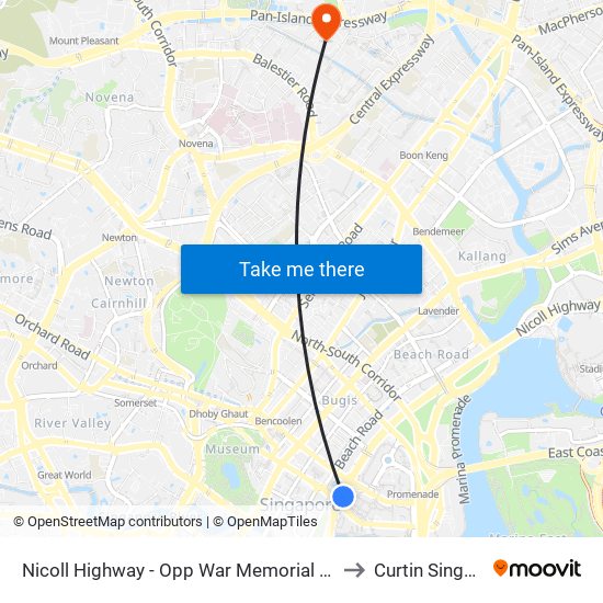 Nicoll Highway - Opp War Memorial Pk (02119) to Curtin Singapore map