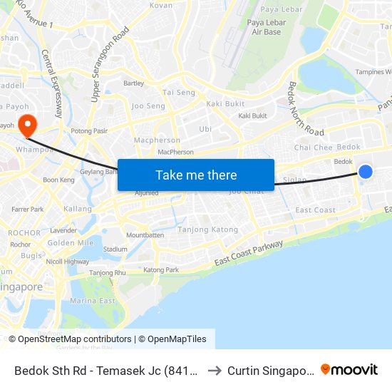 Bedok Sth Rd - Temasek Jc (84111) to Curtin Singapore map