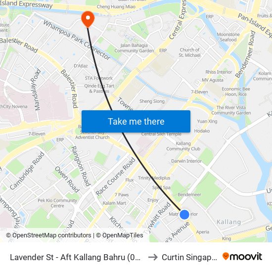 Lavender St - Aft Kallang Bahru (07369) to Curtin Singapore map
