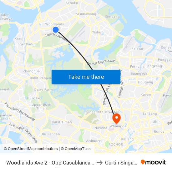 Woodlands Ave 2 - Opp Casablanca (46221) to Curtin Singapore map