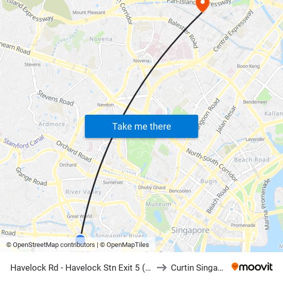 Havelock Rd - Havelock Stn Exit 5 (06141) to Curtin Singapore map