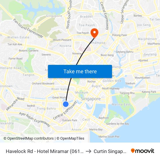 Havelock Rd - Hotel Miramar (06151) to Curtin Singapore map