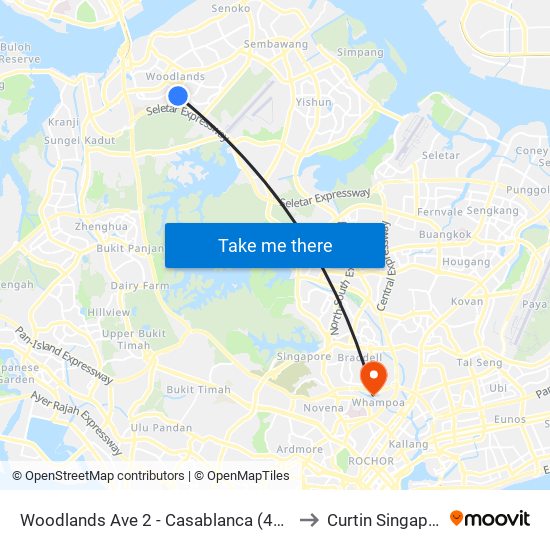 Woodlands Ave 2 - Casablanca (46229) to Curtin Singapore map