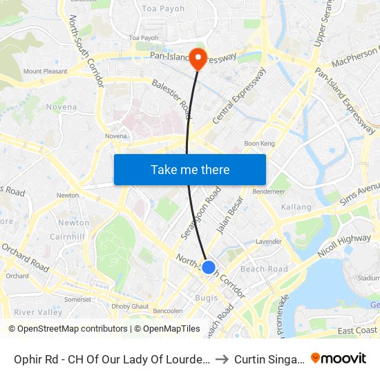 Ophir Rd - CH Of Our Lady Of Lourdes (07589) to Curtin Singapore map