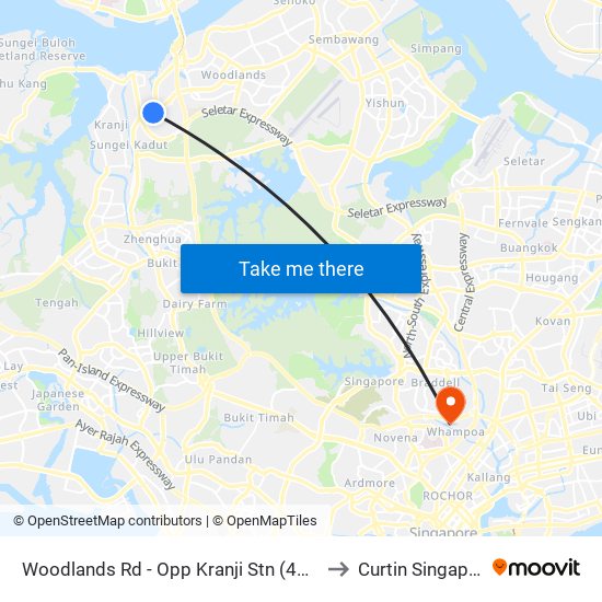 Woodlands Rd - Opp Kranji Stn (45131) to Curtin Singapore map