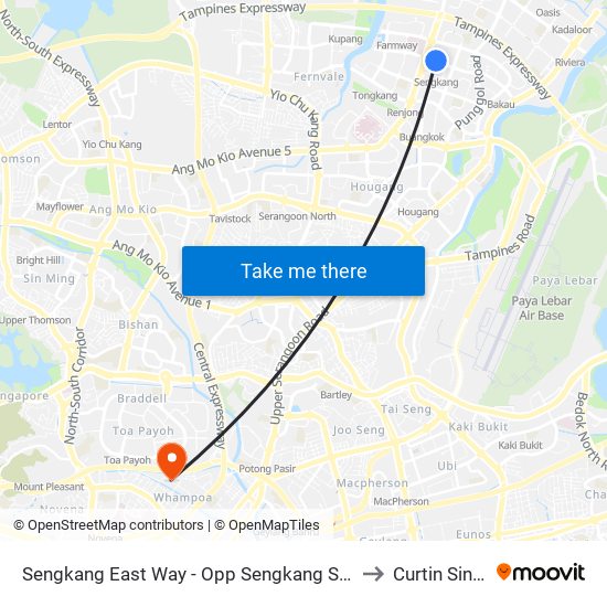 Sengkang East Way - Opp Sengkang Stn/Blk 260a (67401) to Curtin Singapore map