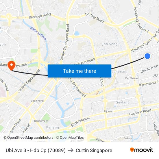 Ubi Ave 3 - Hdb Cp (70089) to Curtin Singapore map