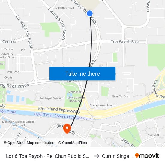 Lor 6 Toa Payoh - Pei Chun Public Sch (52341) to Curtin Singapore map