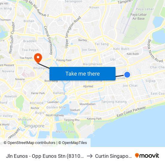 Jln Eunos - Opp Eunos Stn (83109) to Curtin Singapore map