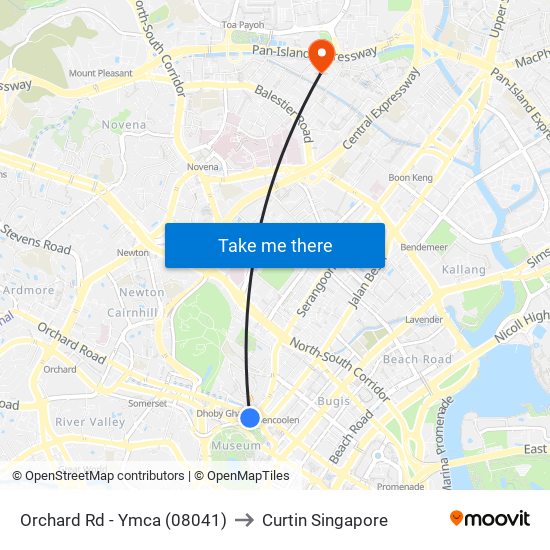 Orchard Rd - Ymca (08041) to Curtin Singapore map