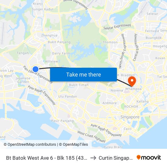 Bt Batok West Ave 6 - Blk 185 (43379) to Curtin Singapore map