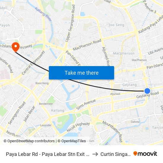 Paya Lebar Rd - Paya Lebar Stn Exit D (81129) to Curtin Singapore map