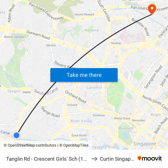 Tanglin Rd - Crescent Girls' Sch (10329) to Curtin Singapore map