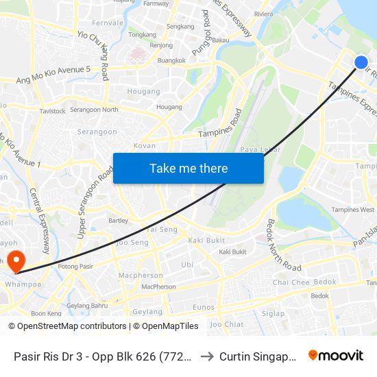 Pasir Ris Dr 3 - Opp Blk 626 (77219) to Curtin Singapore map