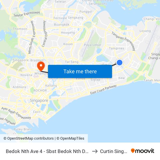 Bedok Nth Ave 4 - Sbst Bedok Nth Depot (84591) to Curtin Singapore map