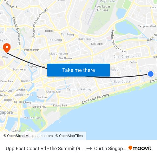 Upp East Coast Rd - the Summit (94031) to Curtin Singapore map