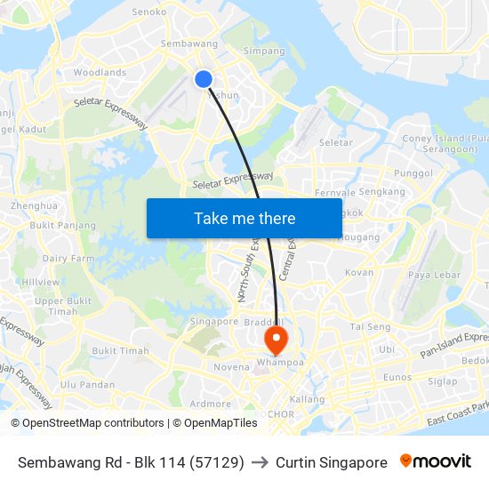 Sembawang Rd - Blk 114 (57129) to Curtin Singapore map