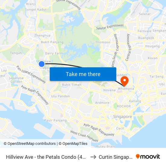 Hillview Ave - the Petals Condo (43239) to Curtin Singapore map