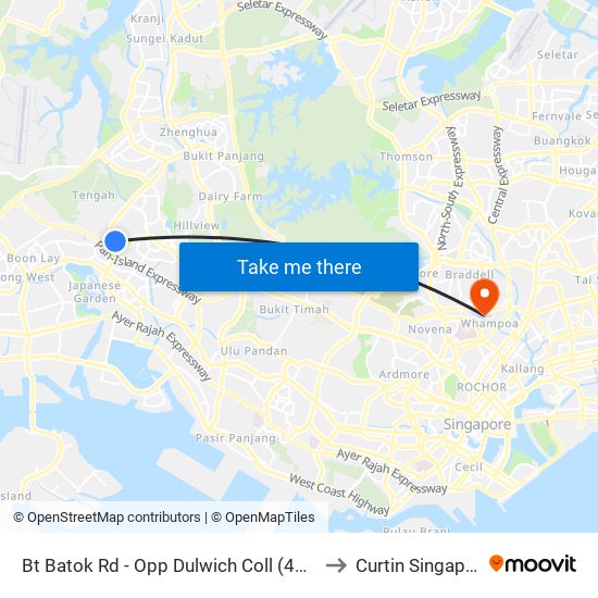 Bt Batok Rd - Opp Dulwich Coll (43761) to Curtin Singapore map
