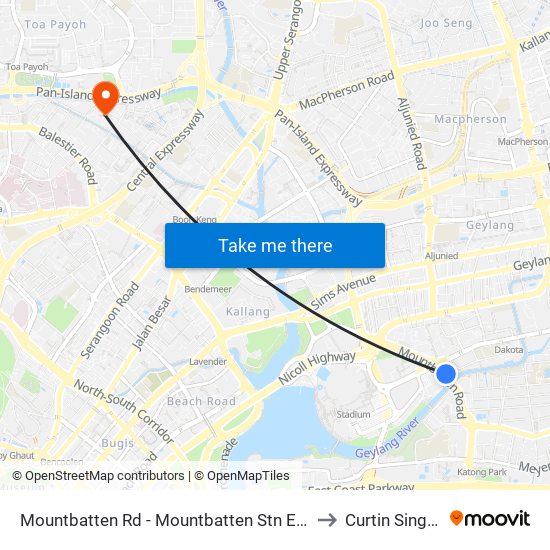 Mountbatten Rd - Mountbatten Stn Exit B (80279) to Curtin Singapore map